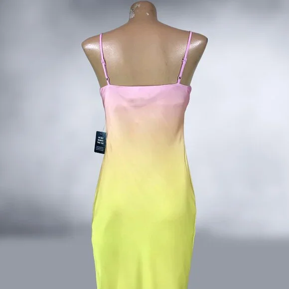 Express 2021 Rainbow Ombre Satin Bias Slip Dress NWT - Picture 8 of 10